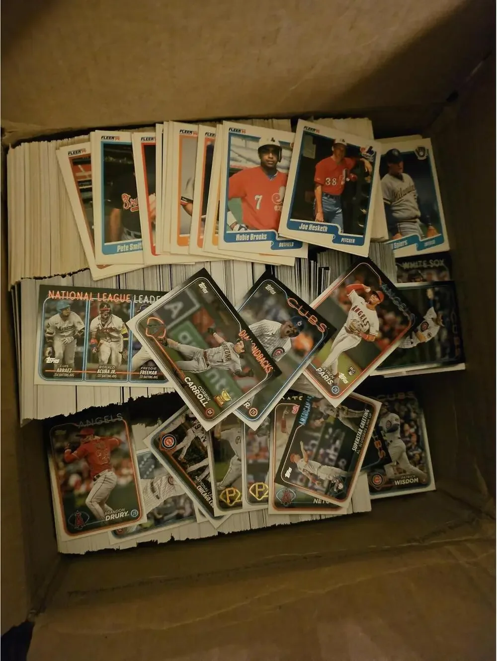 Large Priority box of 2023 Topps & 1990 Fleer - HOF, stars, rookies - Unsorted